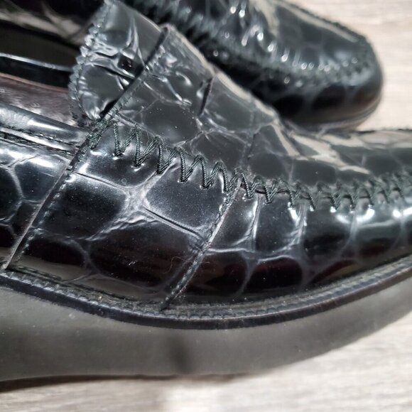 Donald J Pliner Nia2 Black Patent Leather Crocodile Print Wedge Loafer Shoe 8.5M - Picture 12 of 13